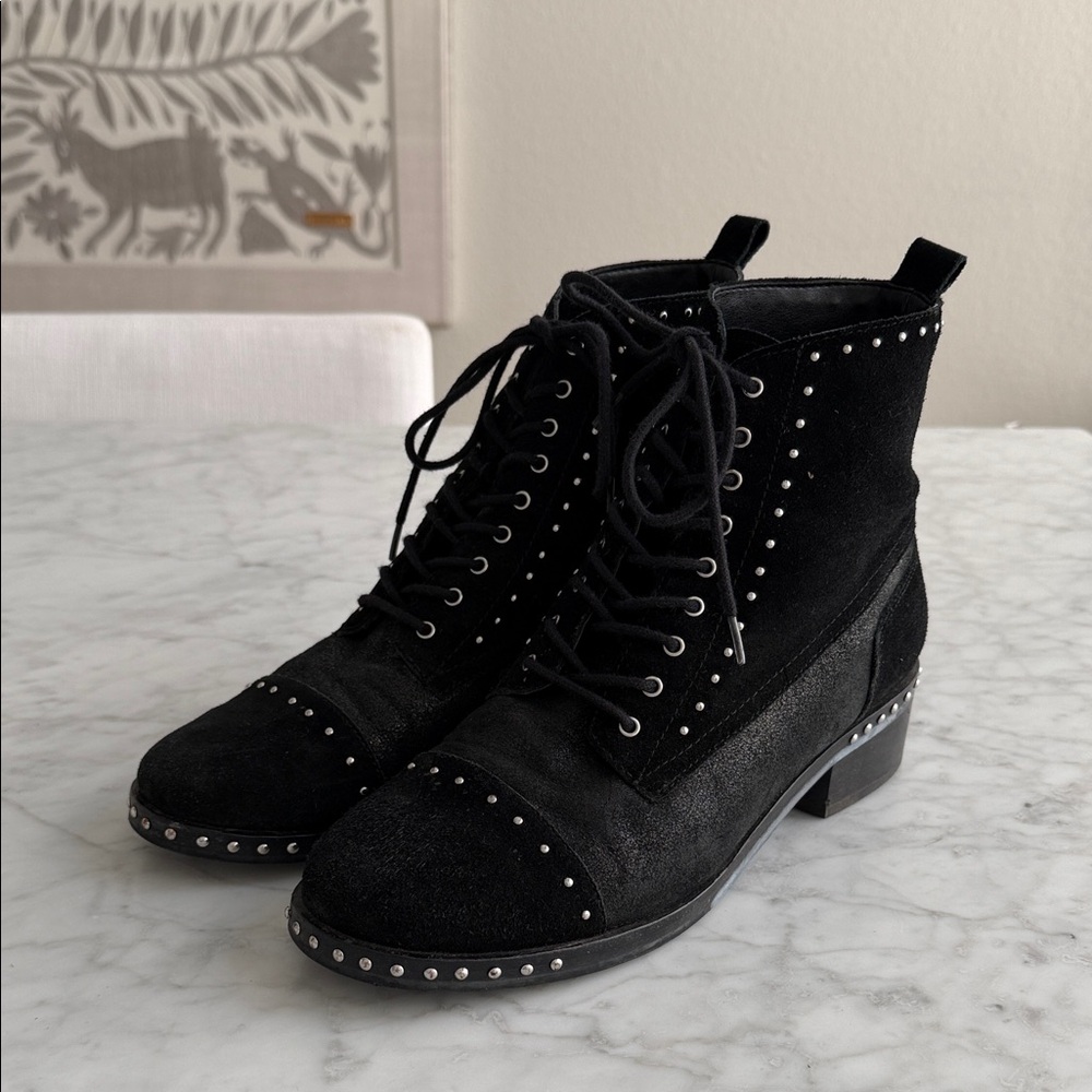 Marc Fisher Black Suede Leather Studded Cassidey Lace-up Ankle Boots